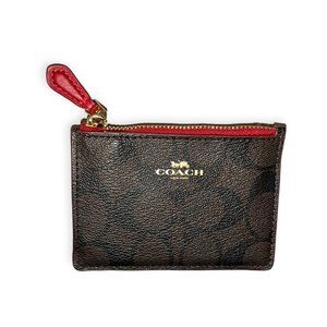 Dark Coated Canvas Red Leather Keychain ID Wallet 🎉